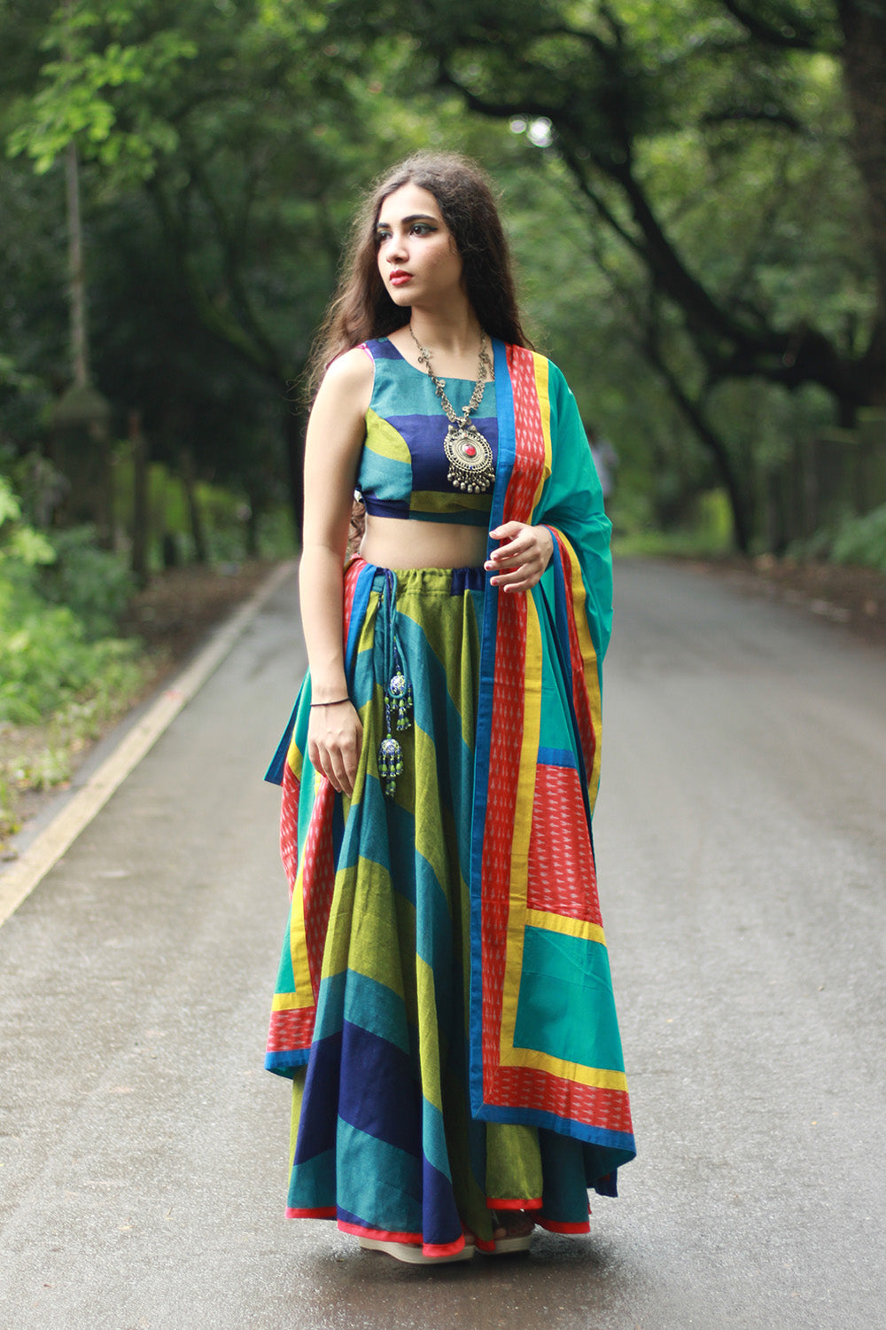 Baavri | Umbrella Skirt | Multicolour Stripes