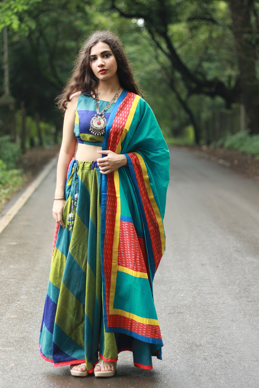 Baavri | Umbrella Skirt | Multicolour Stripes