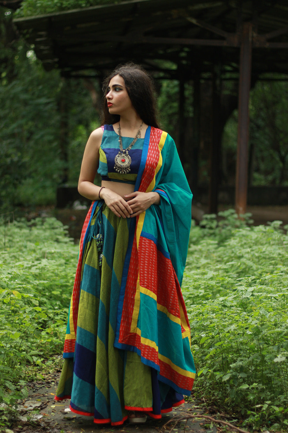 Baavri | Umbrella Skirt | Multicolour Stripes