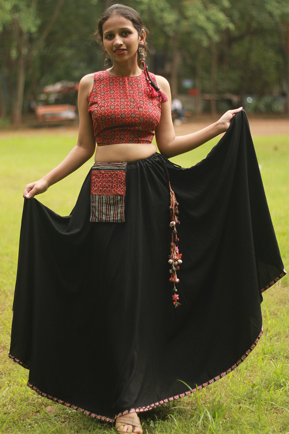 Baavri | Umbrella Skirt | Noir with Flowers