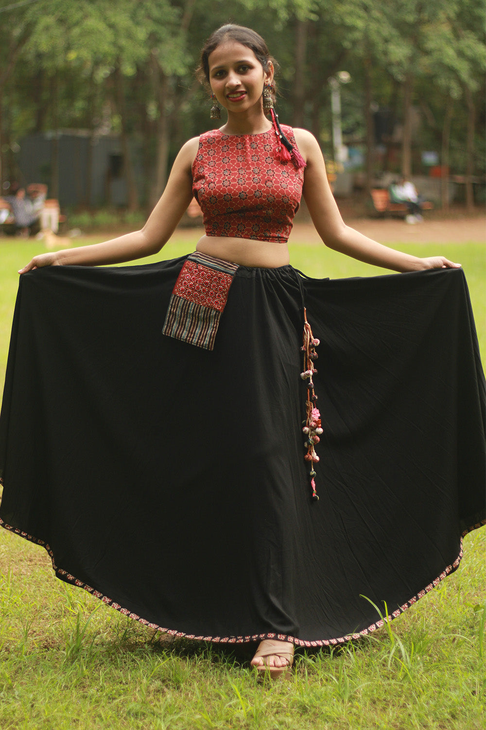 Baavri | Umbrella Skirt | Noir with Flowers