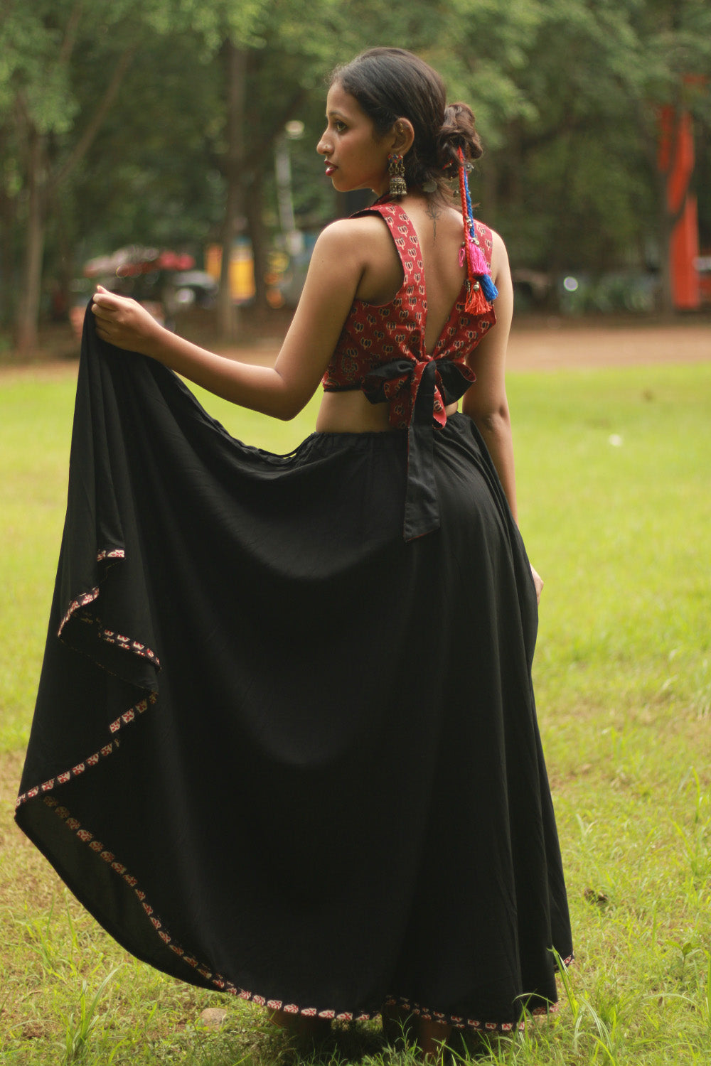 Baavri | Umbrella Skirt | Noir with Flowers