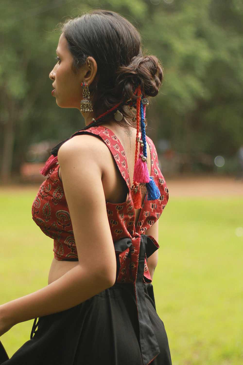 Baavri | Umbrella Skirt | Noir with Flowers