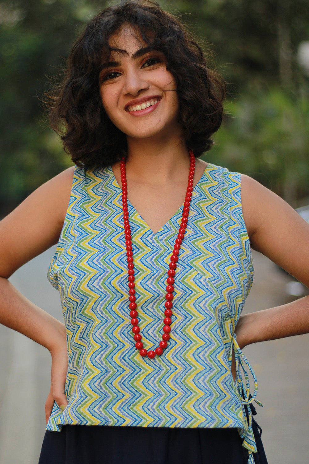 Aabroo | Sleeveless Angarkha Crop Top | Lime Green Sanganeri