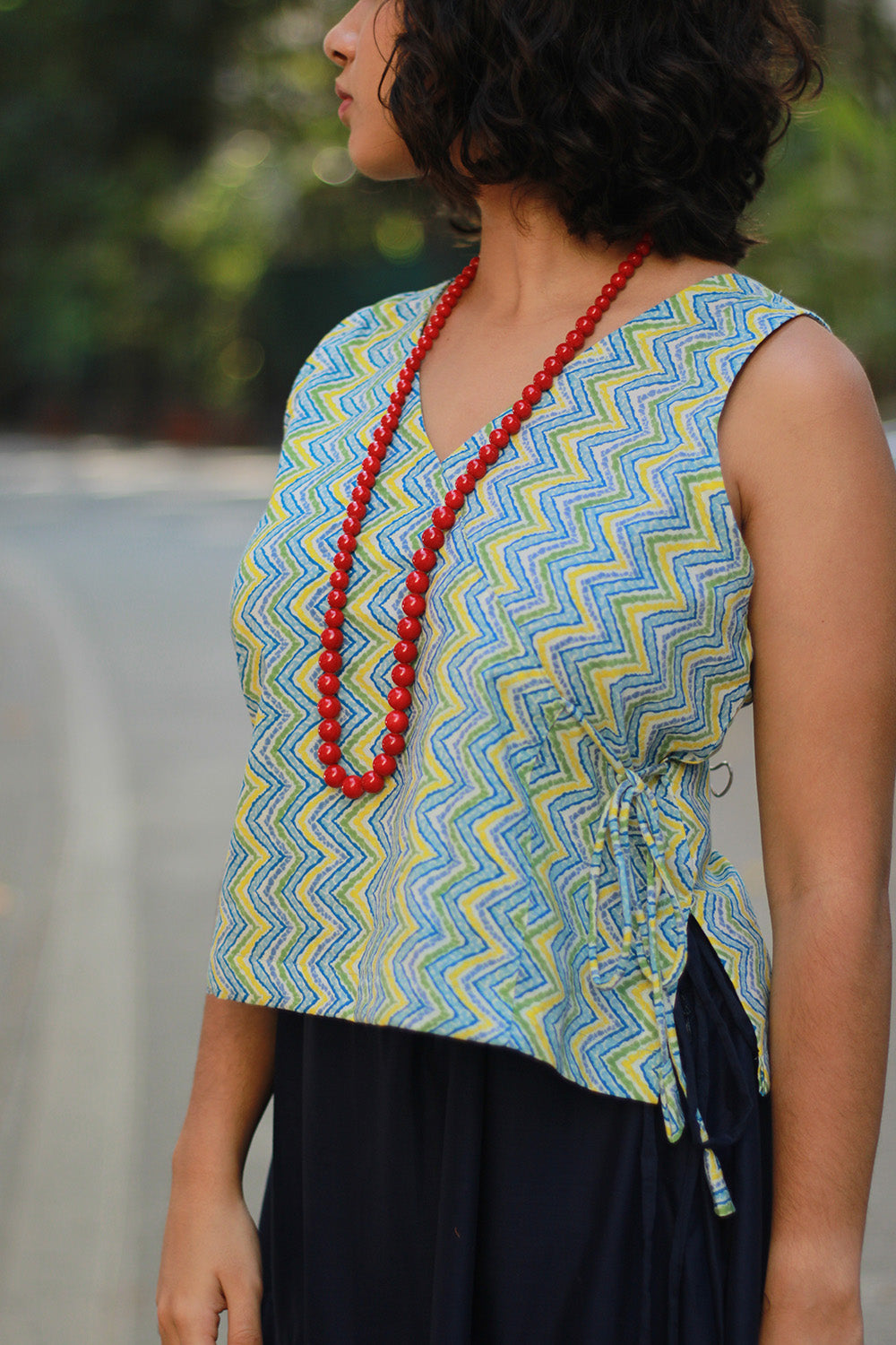 Aabroo | Sleeveless Angarkha Crop Top | Lime Green Sanganeri