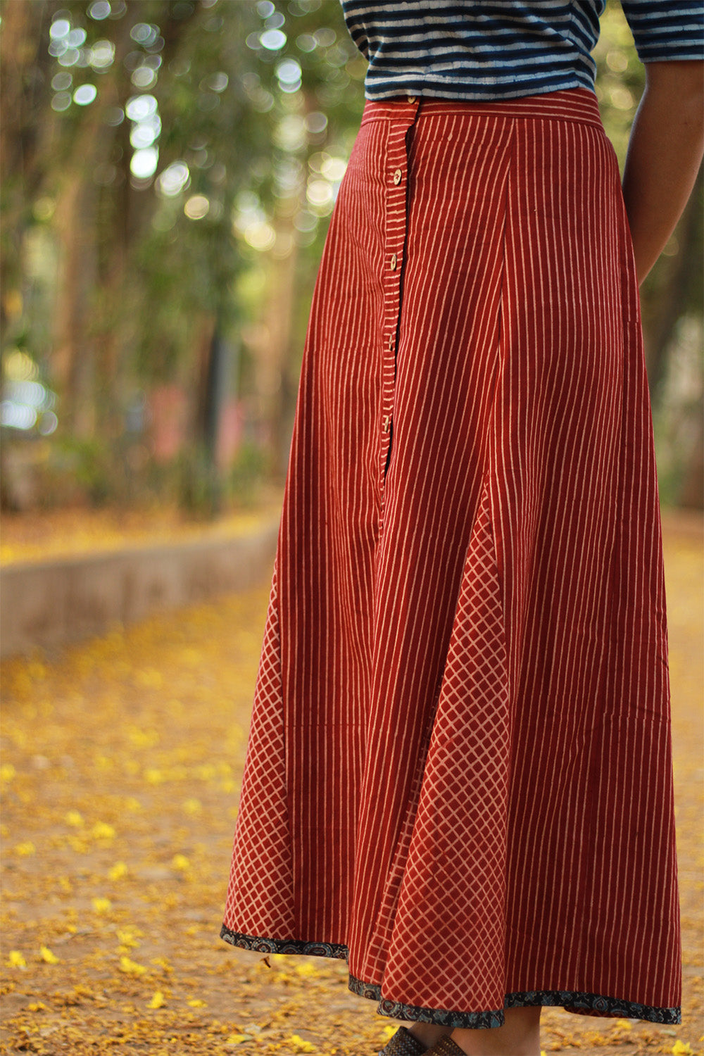 Dhaariyan | Aranya | Front-Buttoned Skirt | Madder Ajrakh