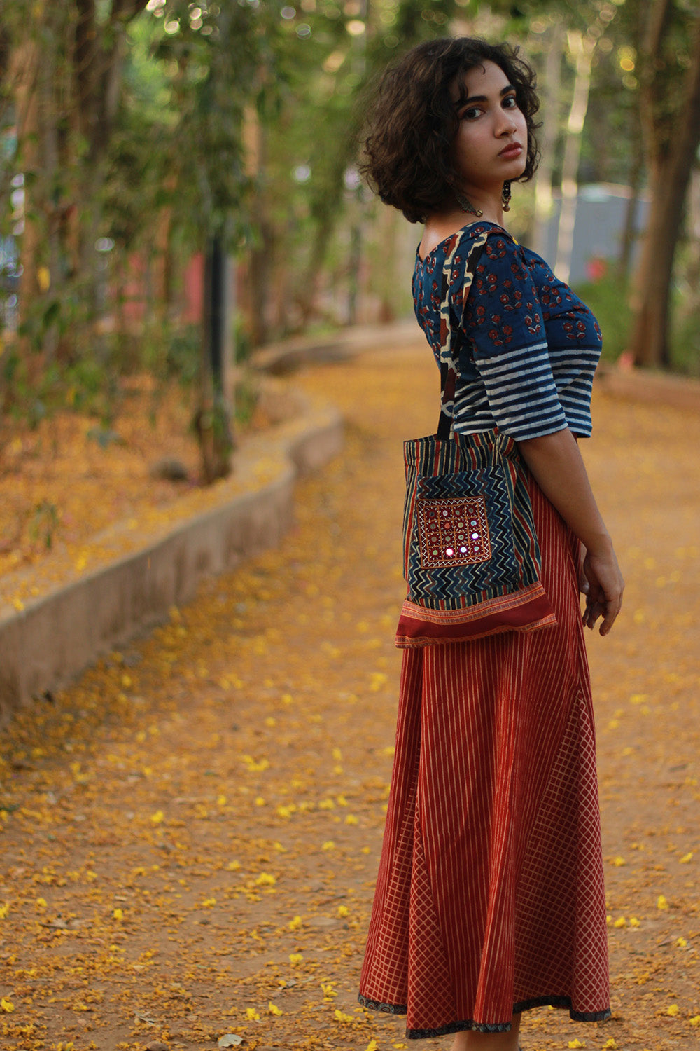 Kirgiti | Stretchable Blouse / Crop Top | Indigo Buta and Striped Dabu