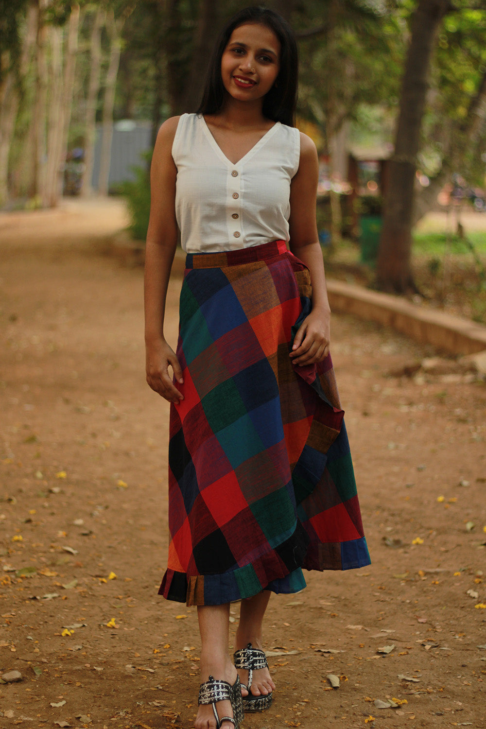 Swara | Wrap Around Frill Skirt | Checkered Medley