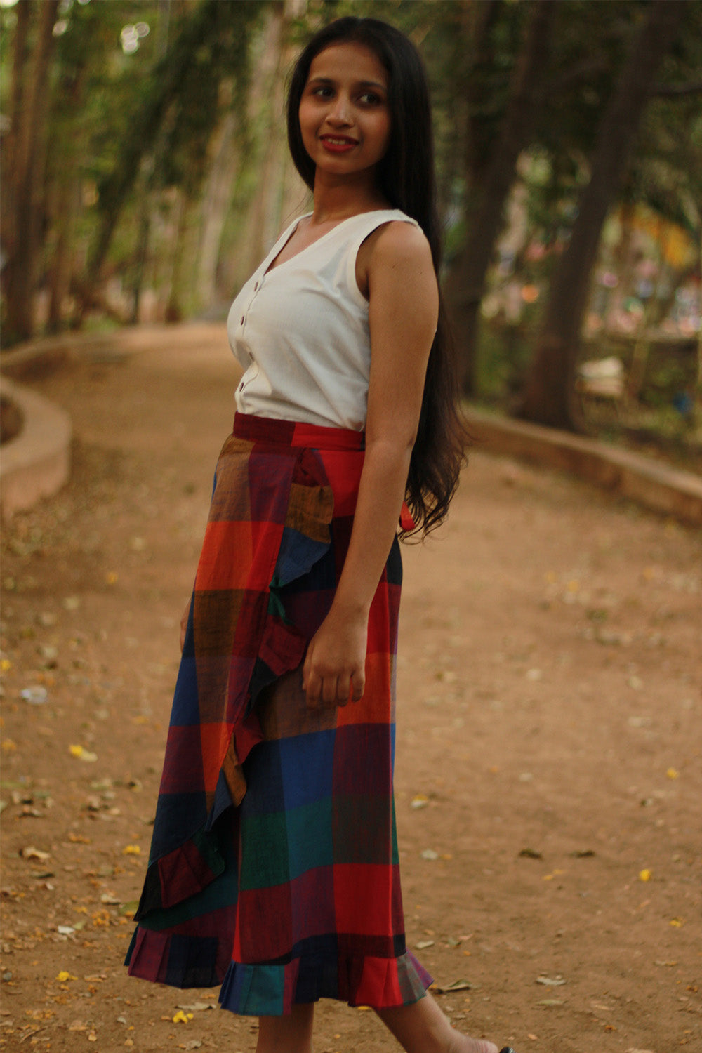 Swara | Wrap Around Frill Skirt | Checkered Medley