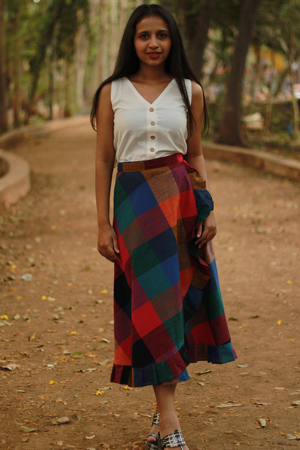 Swara | Wrap Around Frill Skirt | Checkered Medley