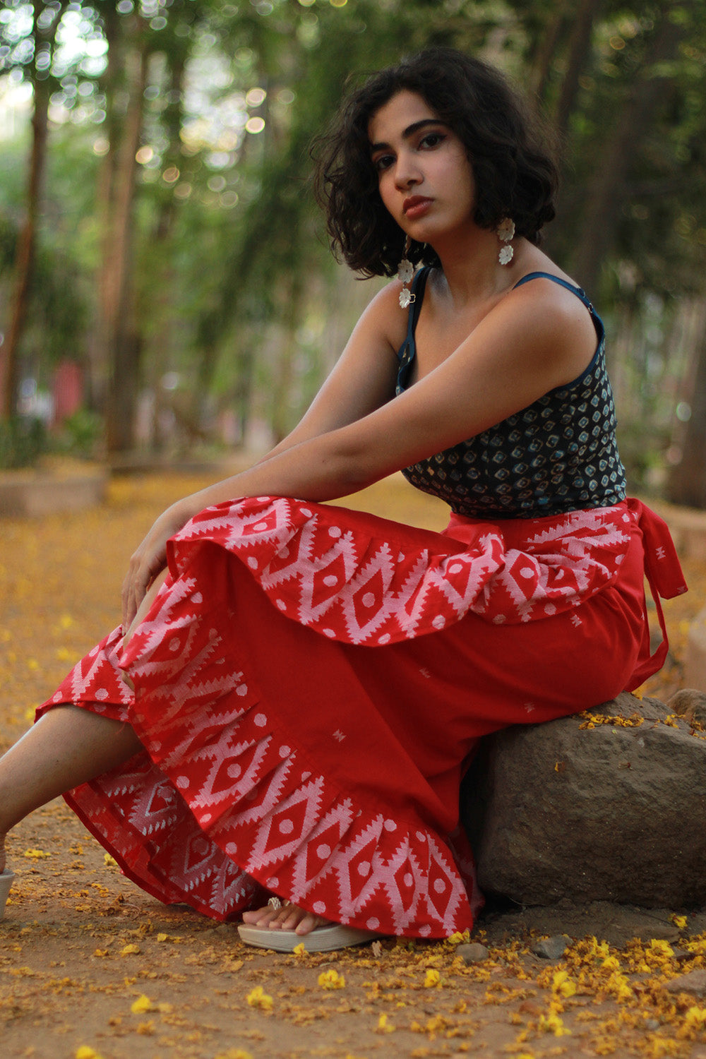 Swara | Wrap Around Frill Skirt | Madder Jamdani