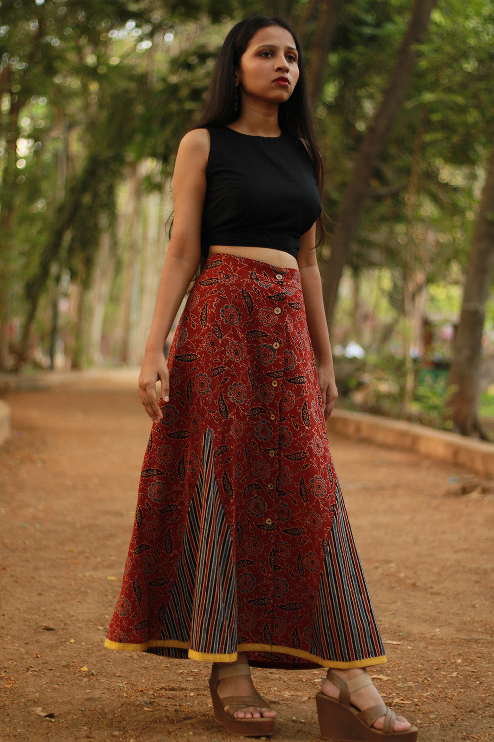 Aranya | Front-Buttoned Skirt | Rouge Ajrakh