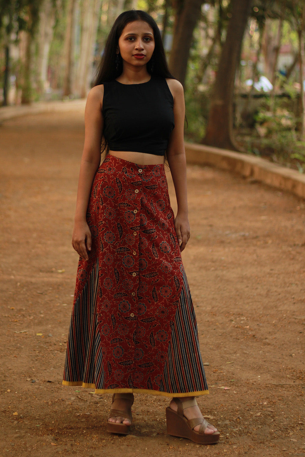 Aranya | Front-Buttoned Skirt | Rouge Ajrakh