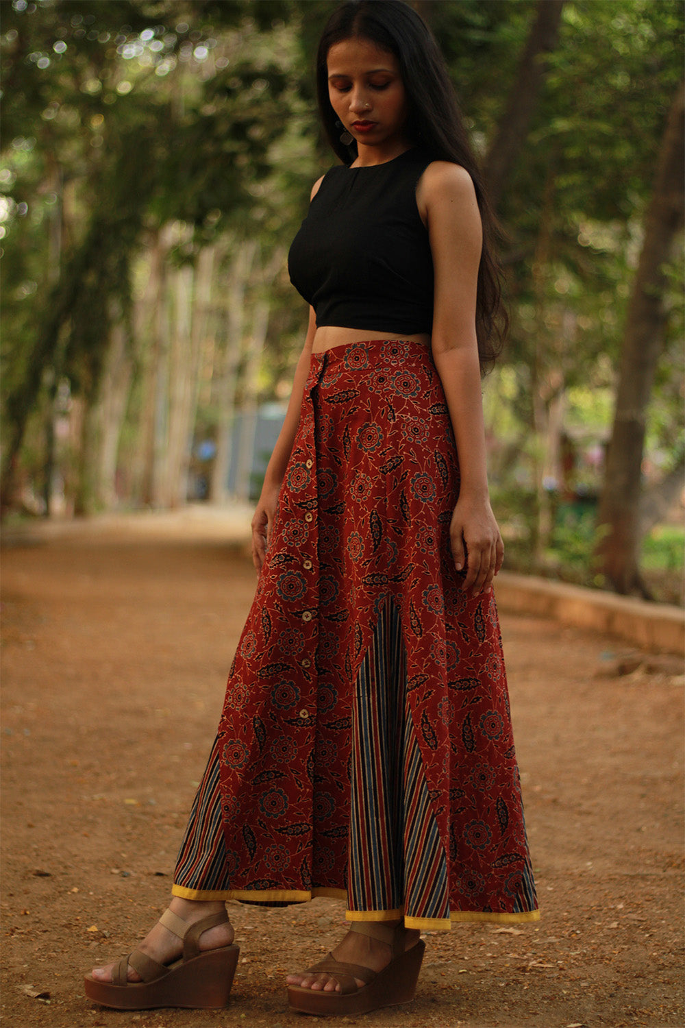 Aranya | Front-Buttoned Skirt | Rouge Ajrakh