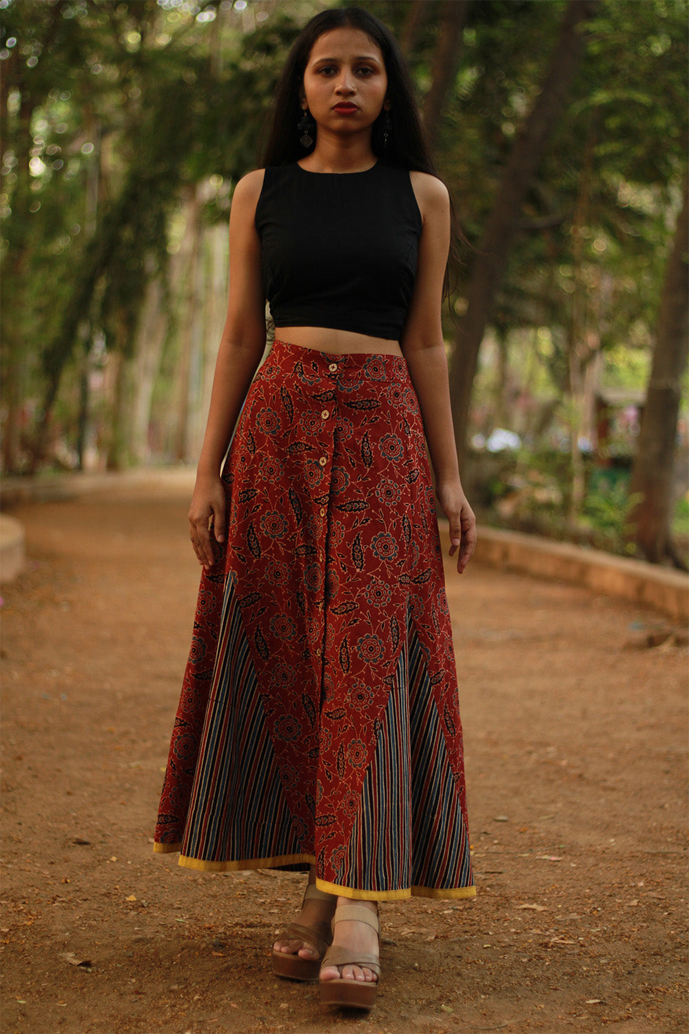 Aranya | Front-Buttoned Skirt | Rouge Ajrakh