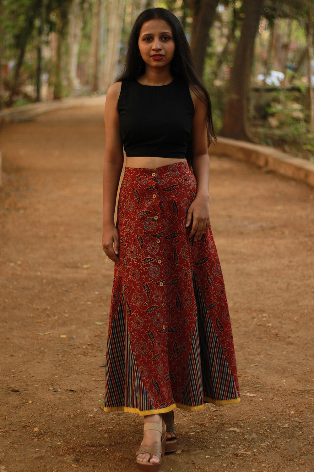 Aranya | Front-Buttoned Skirt | Rouge Ajrakh