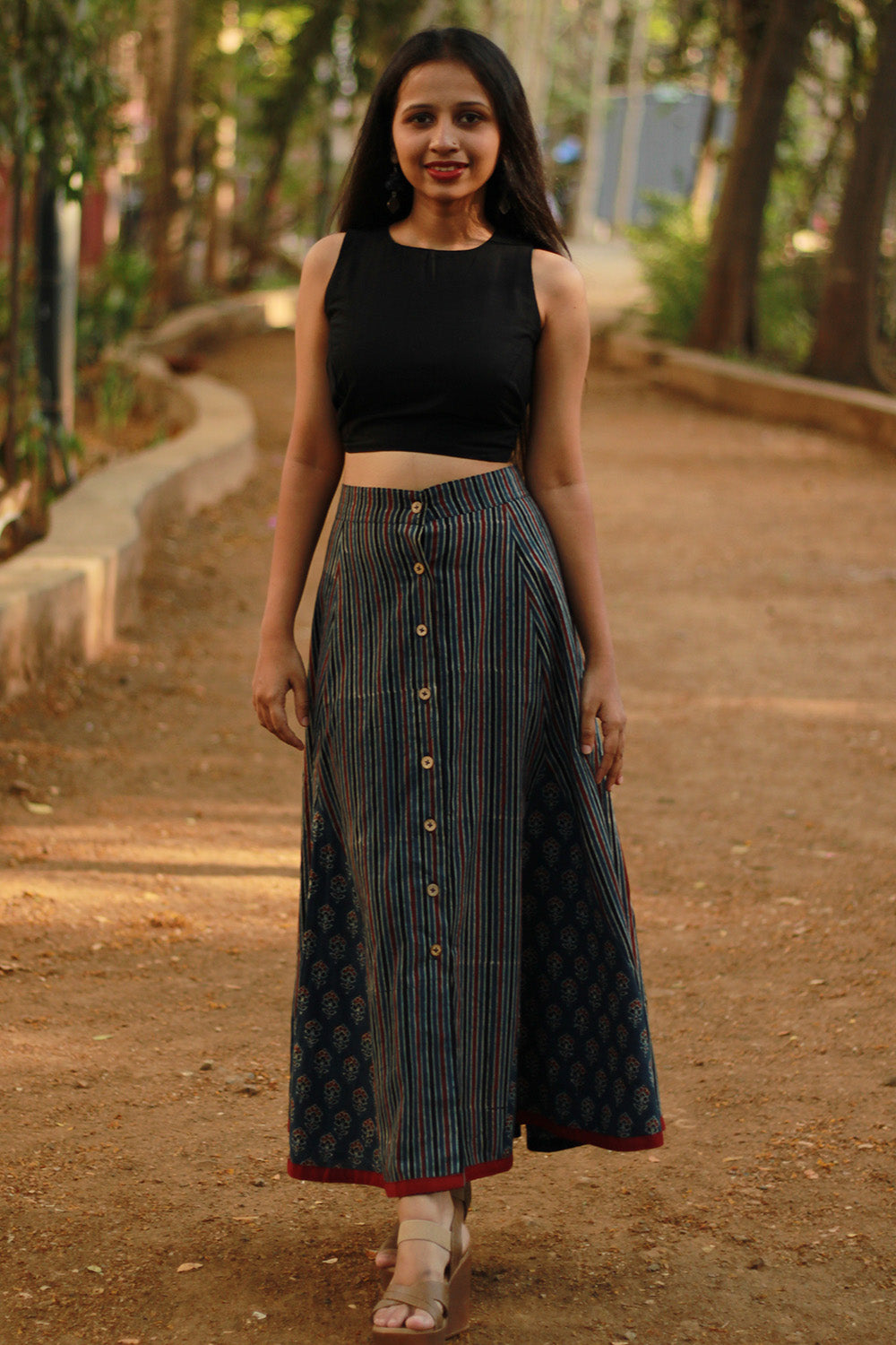 Aranya | Front-Buttoned Skirt | Blue Ajrakh