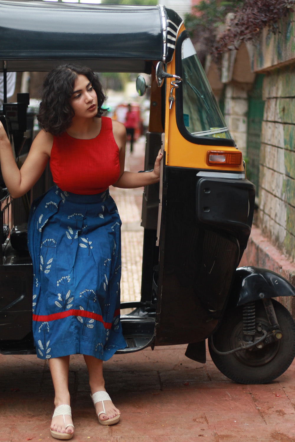 Myra | Box Pleated Midi Skirt | Indigo Daboo