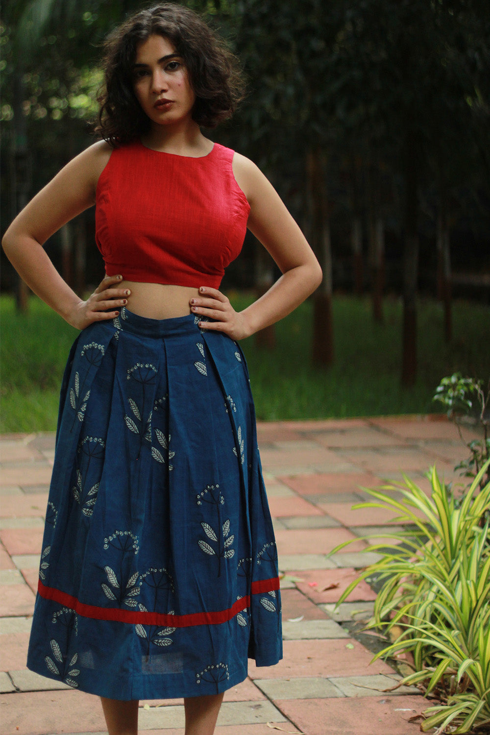Myra | Box Pleated Midi Skirt | Indigo Daboo