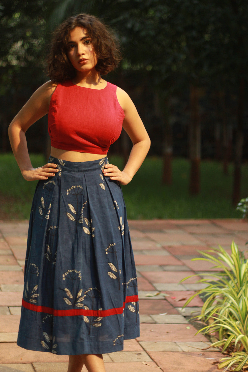 Myra | Box Pleated Midi Skirt | Indigo Daboo