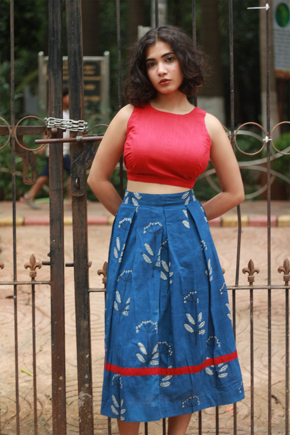 Myra | Box Pleated Midi Skirt | Indigo Daboo