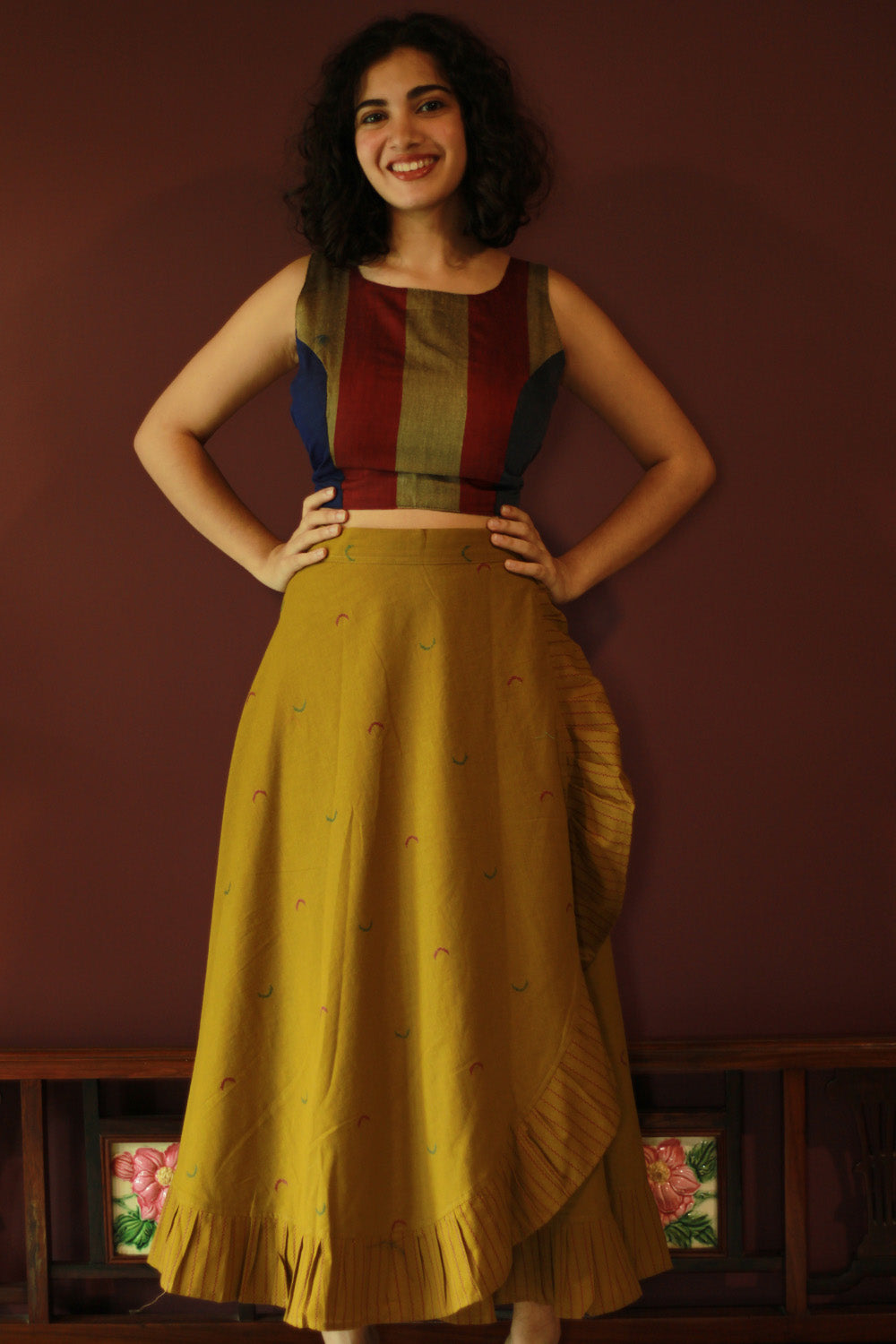 Swara | Wrap Around Frill Skirt | Pale Yellow Sickle