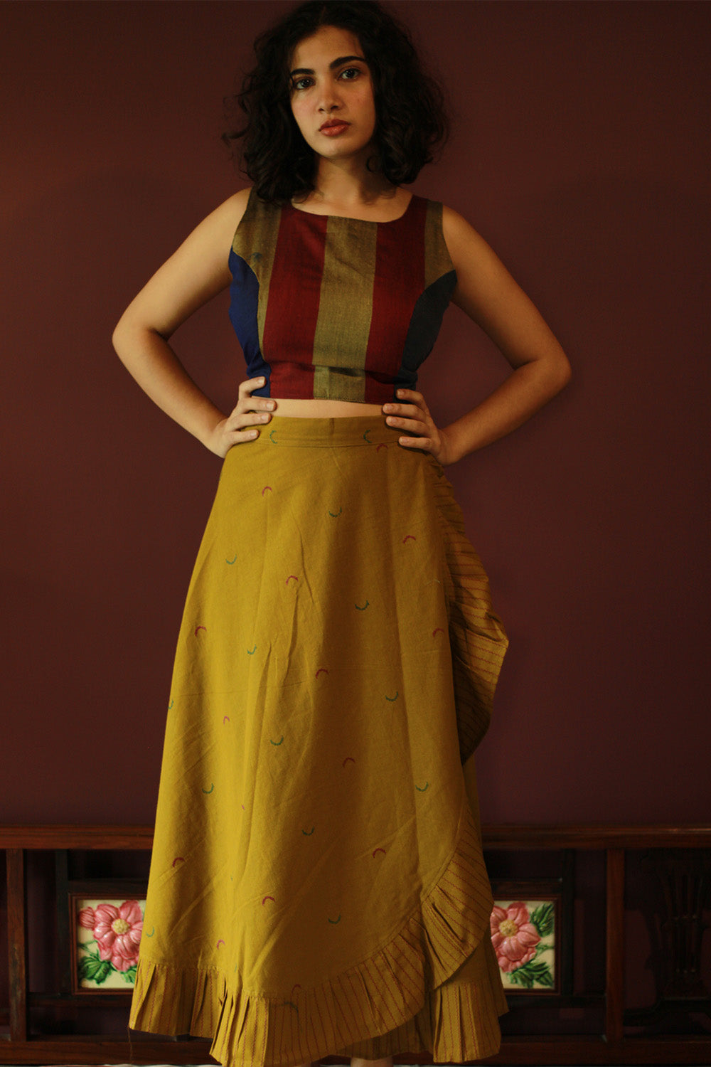 Swara | Wrap Around Frill Skirt | Pale Yellow Sickle