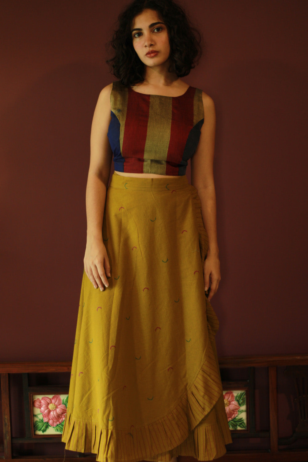 Swara | Wrap Around Frill Skirt | Pale Yellow Sickle