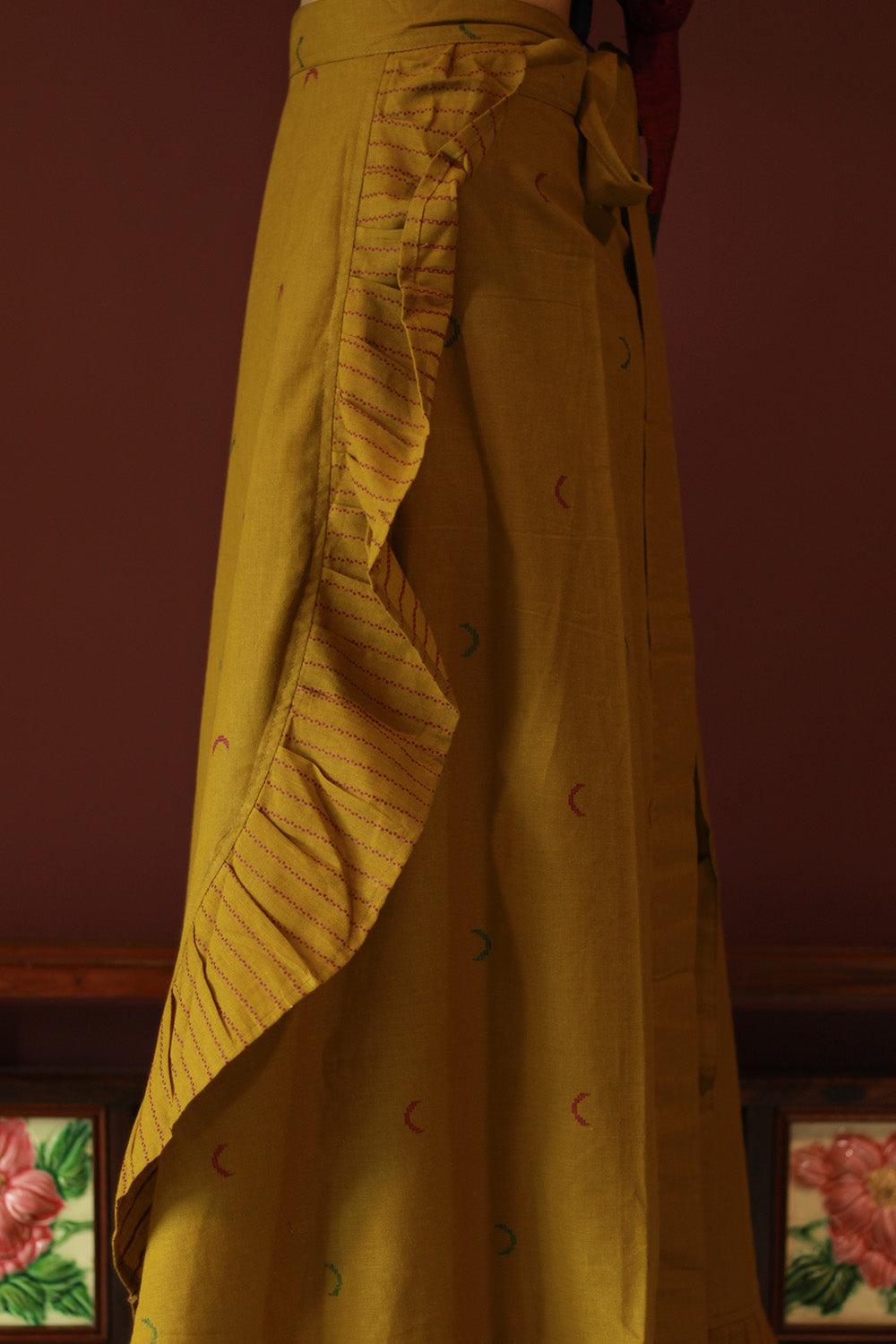 Swara | Wrap Around Frill Skirt | Pale Yellow Sickle