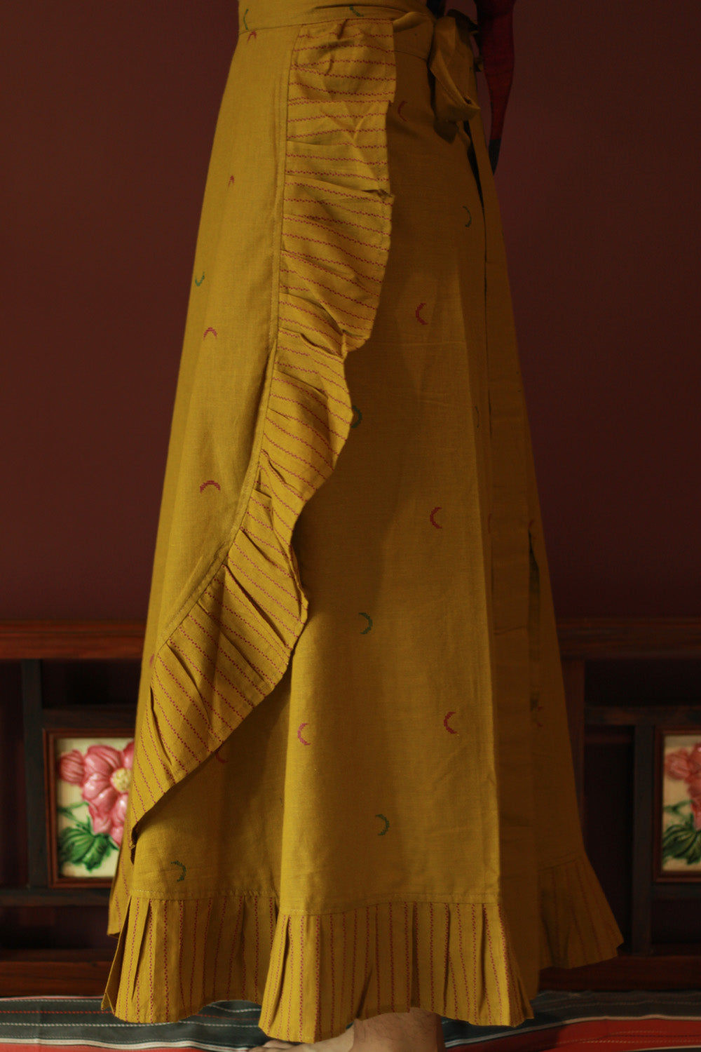 Swara | Wrap Around Frill Skirt | Pale Yellow Sickle