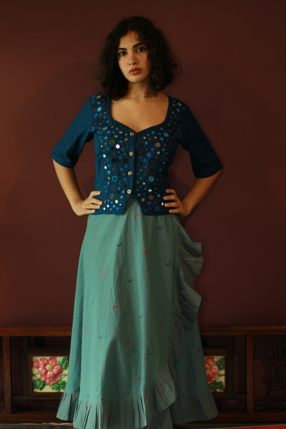 Swara | Wrap Around Frill Skirt | Powder Blue Sickle