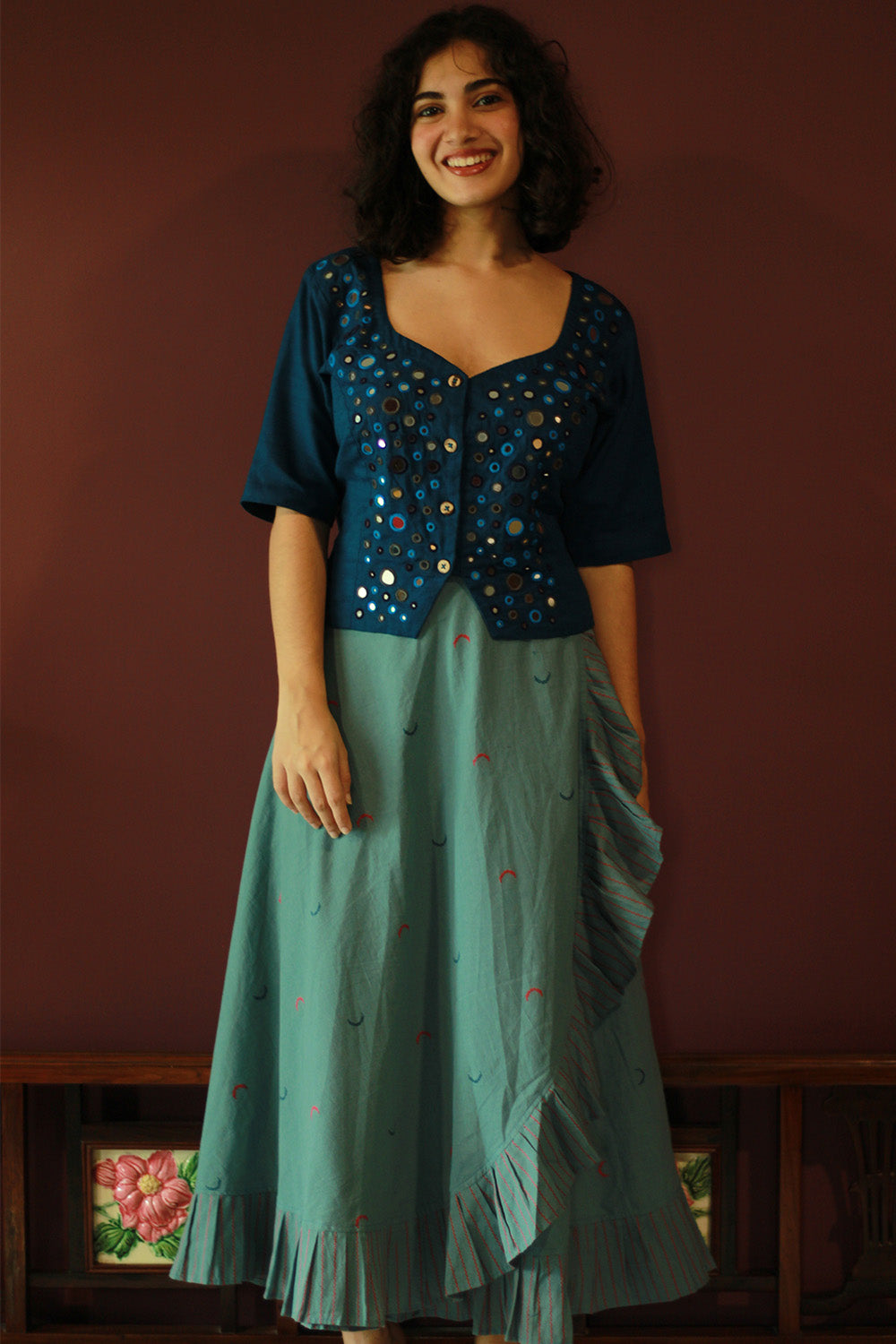Swara | Wrap Around Frill Skirt | Powder Blue Sickle