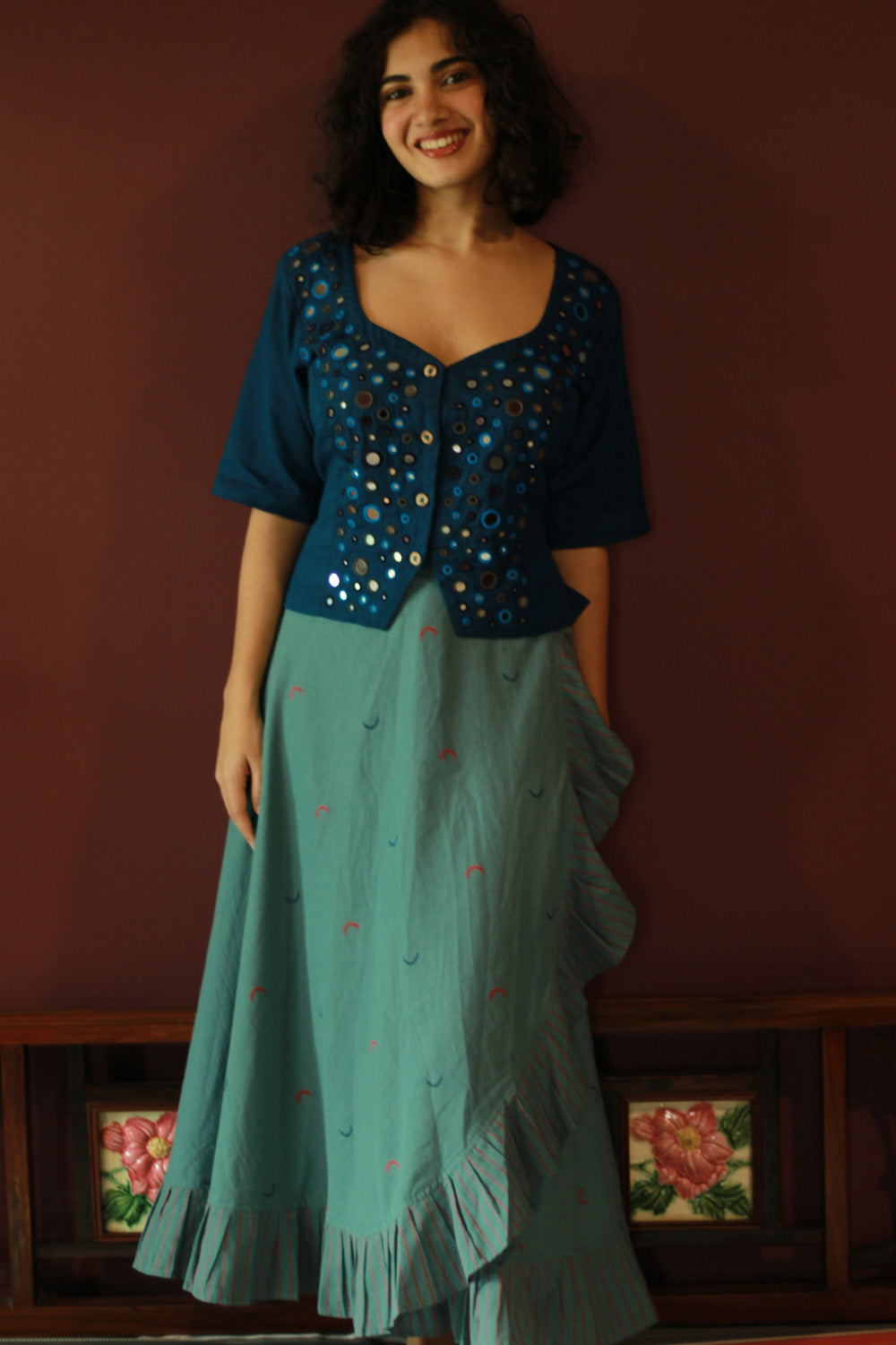 Swara | Wrap Around Frill Skirt | Powder Blue Sickle