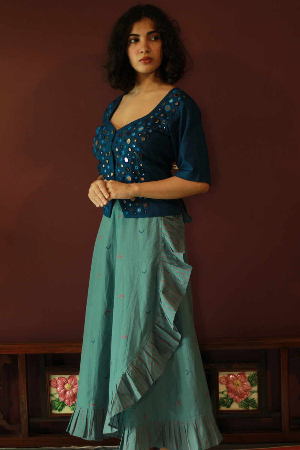 Swara | Wrap Around Frill Skirt | Powder Blue Sickle
