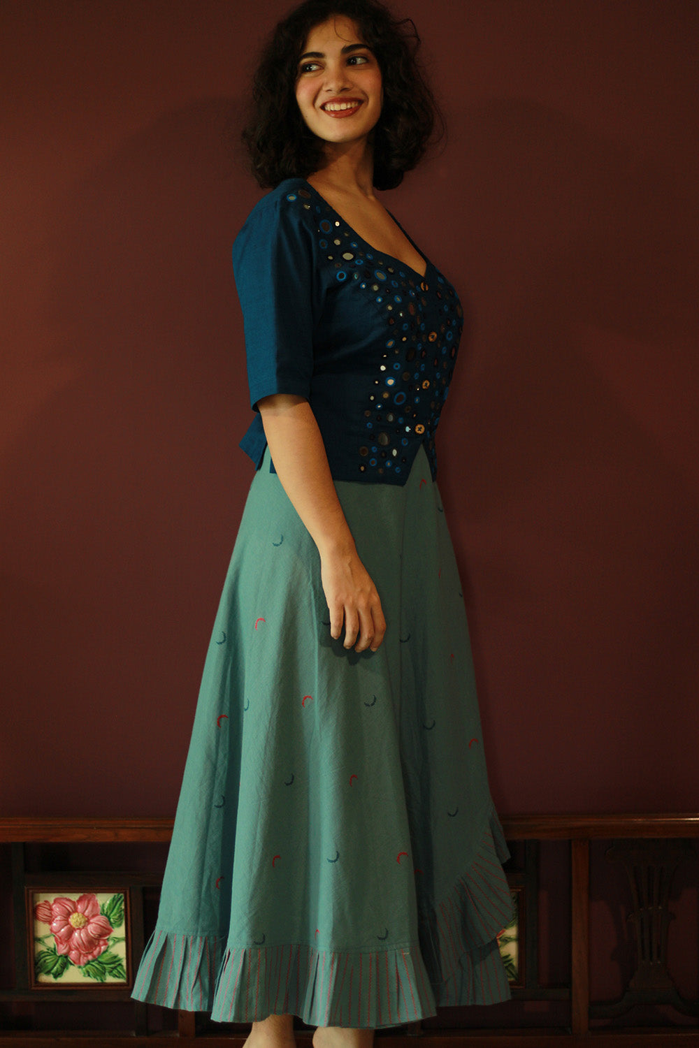 Swara | Wrap Around Frill Skirt | Powder Blue Sickle