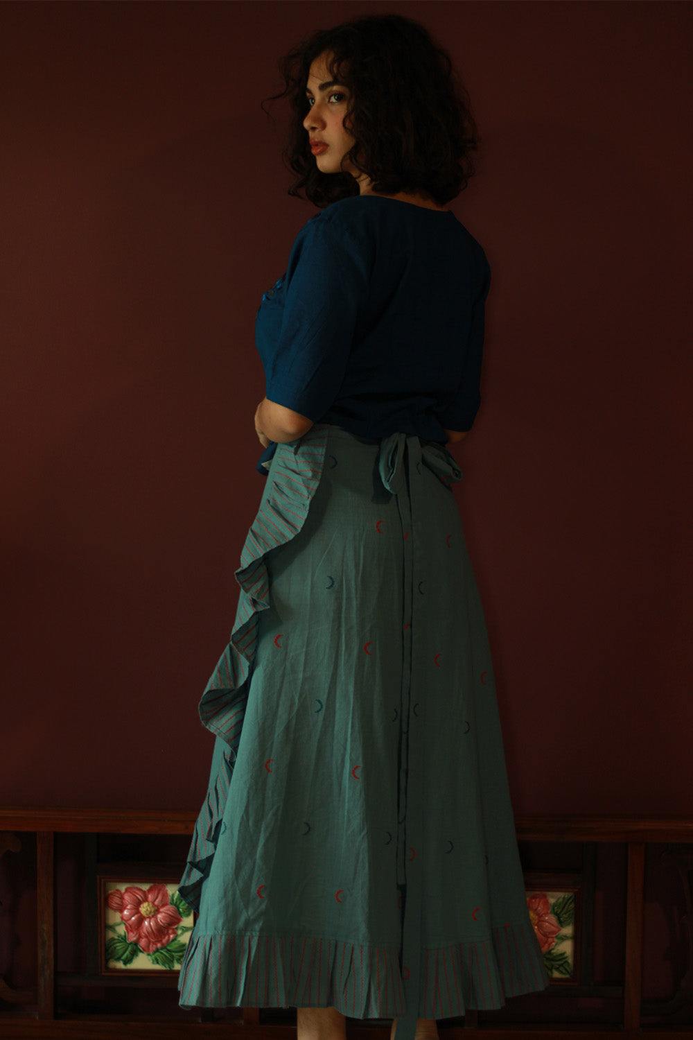 Swara | Wrap Around Frill Skirt | Powder Blue Sickle