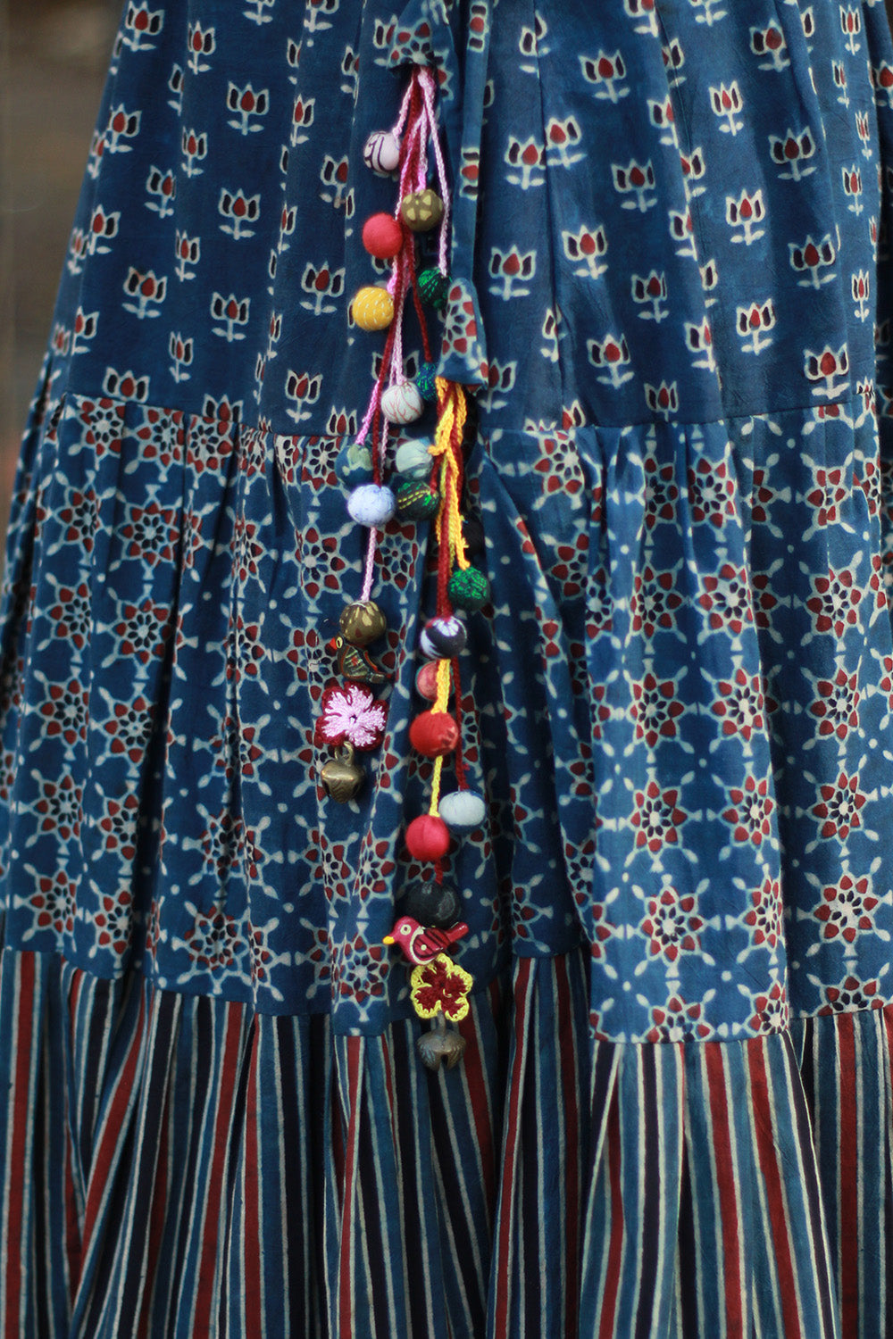 Ghumar | Tiered Long Skirt | Blue Ajrakh Medley