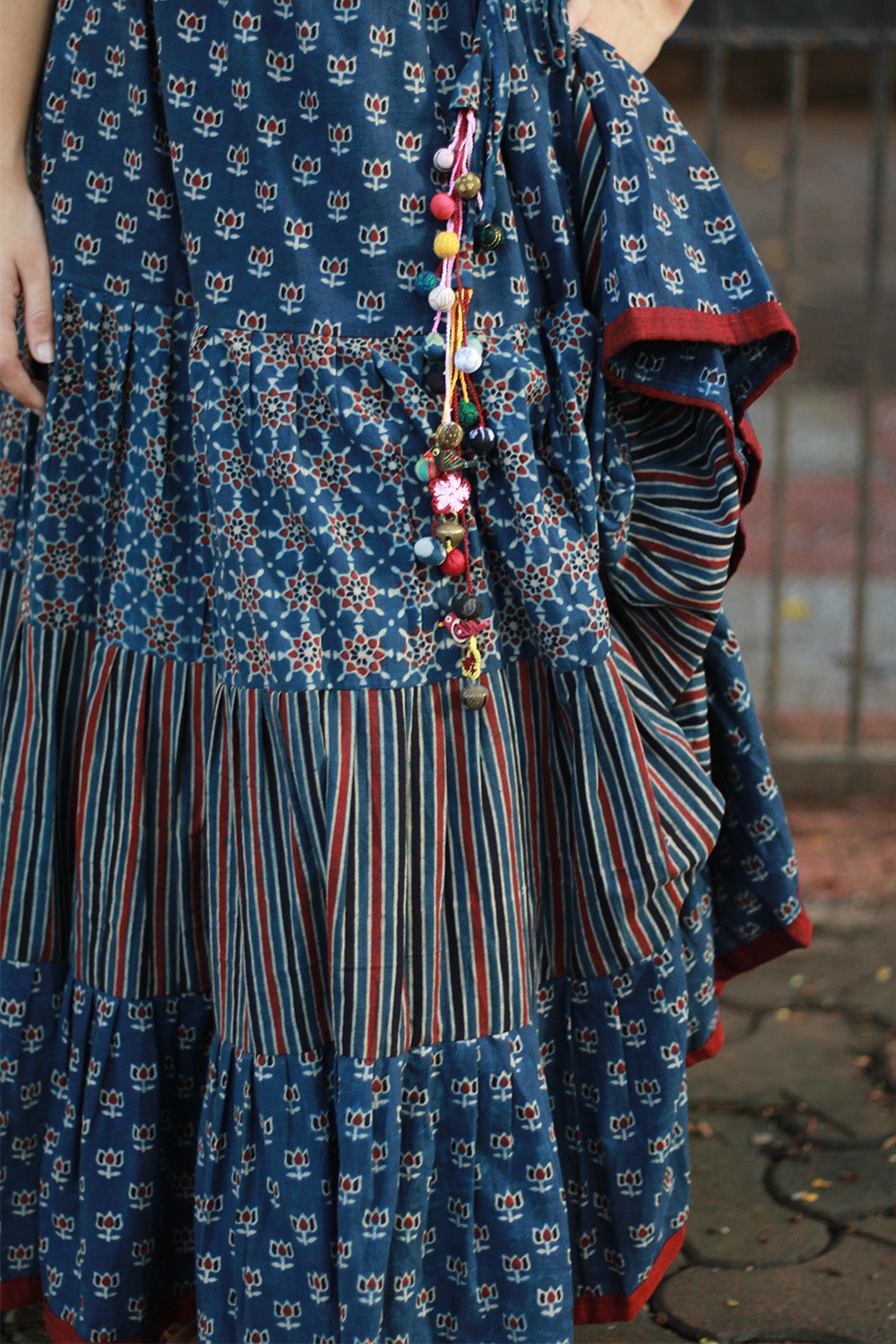 Ghumar | Tiered Long Skirt | Blue Ajrakh Medley