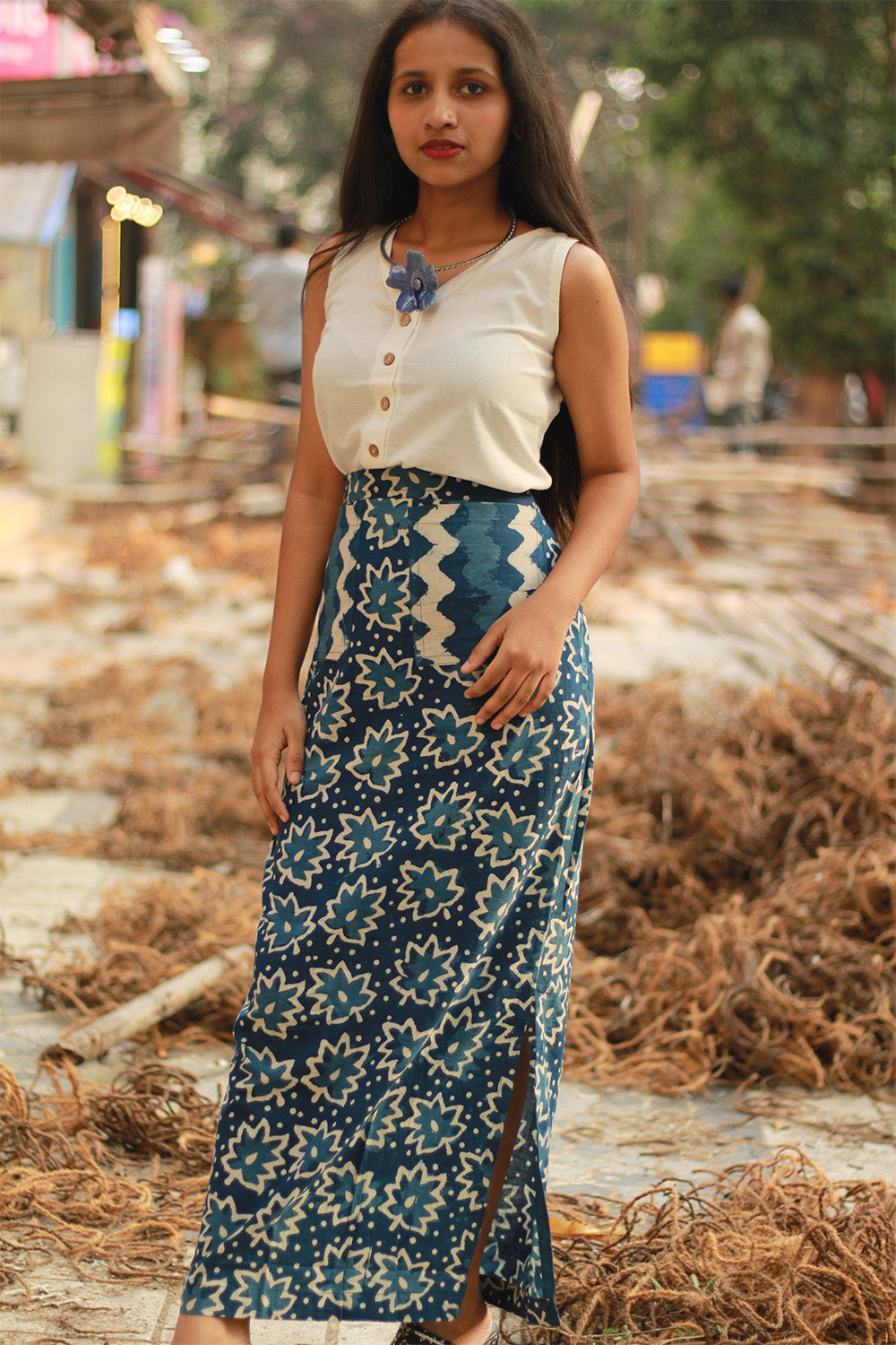 Parthavi | Long Straight Skirt | Indigo