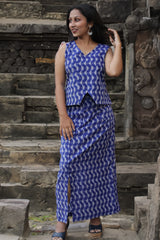 Parthavi | Long Straight Skirt | Ultramarine Ikkat
