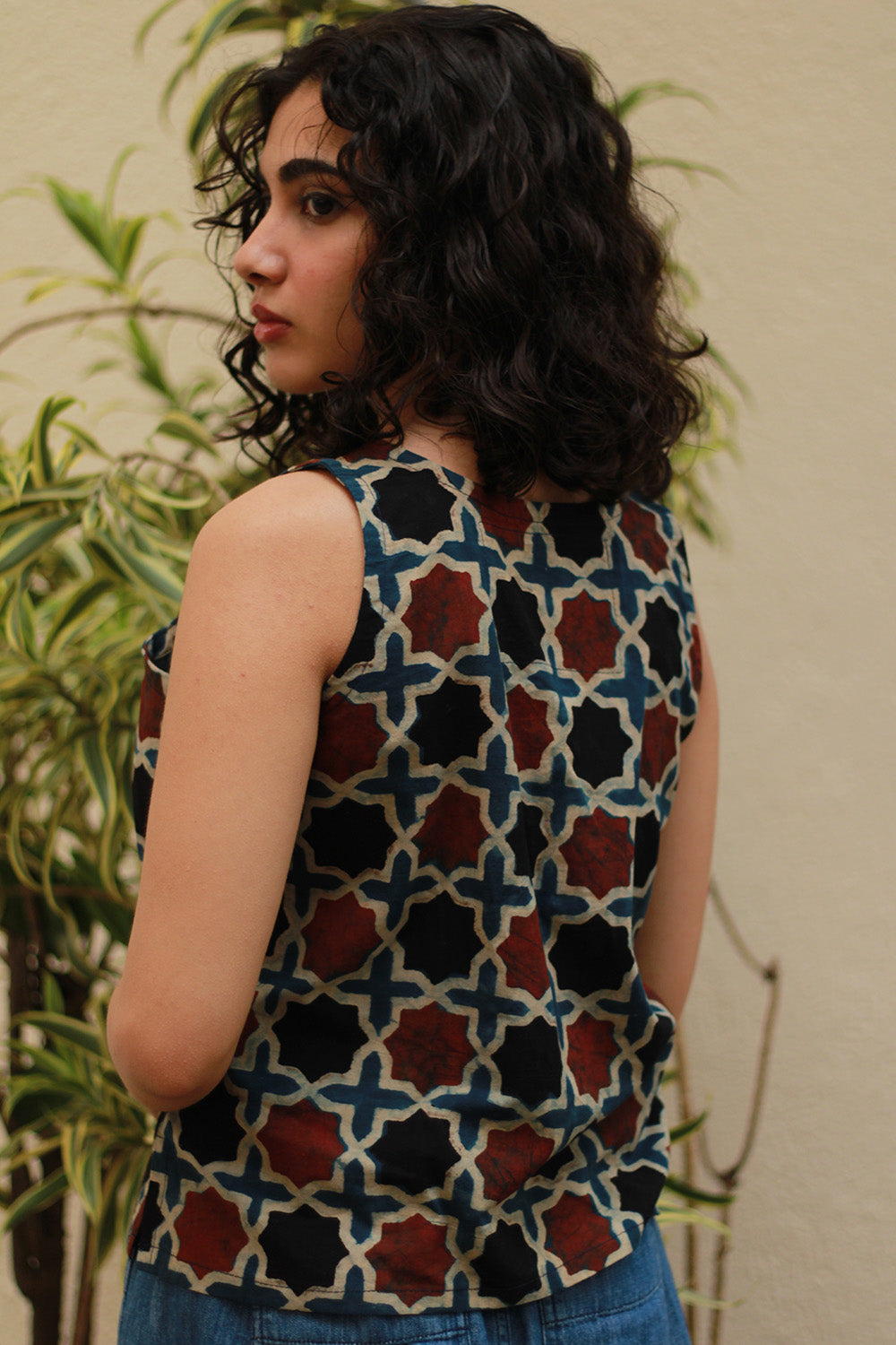 Front Buttoned Vest | Rust Shatkon Ajrakh