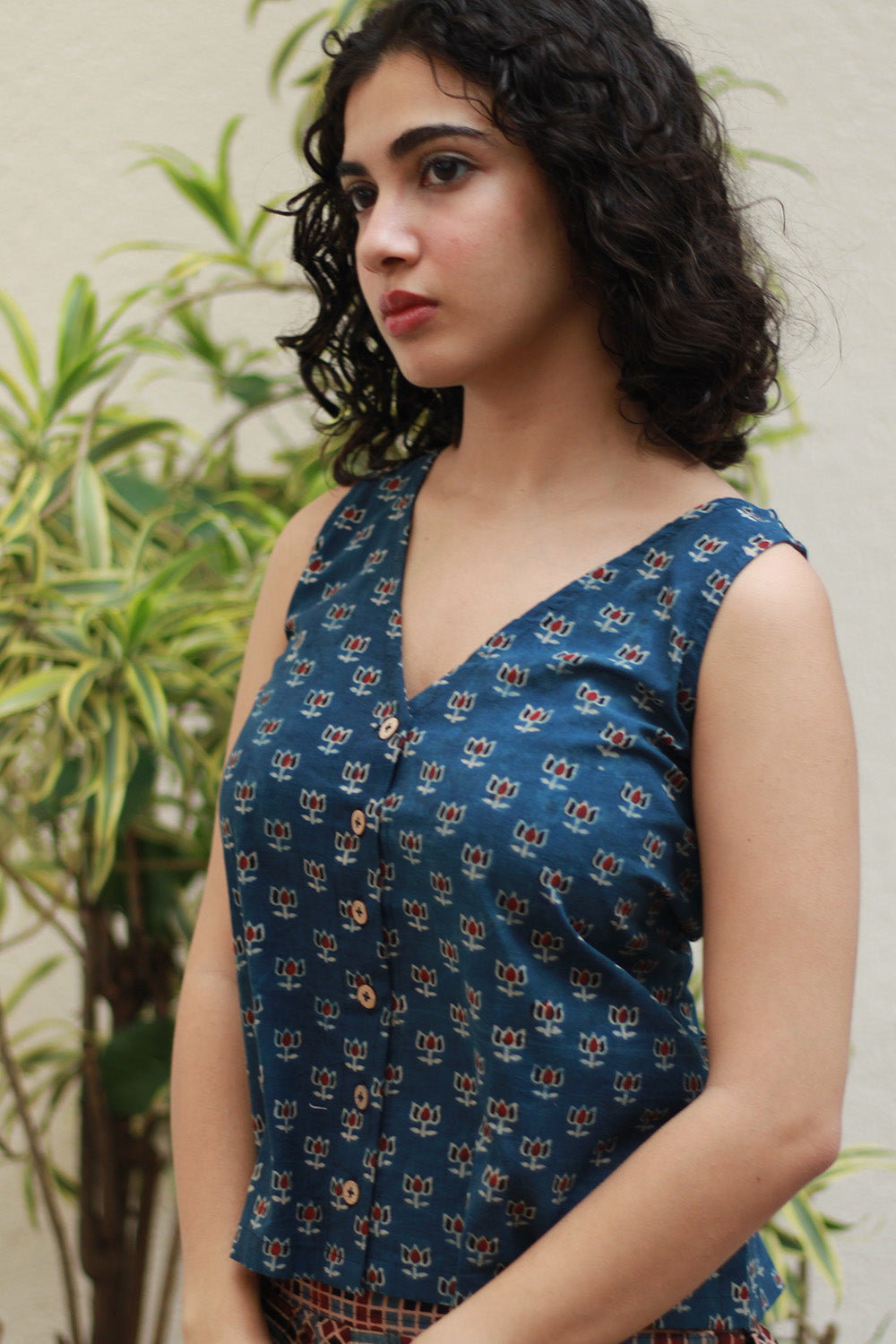 Front Buttoned Vest | Blue Lotus Ajrakh