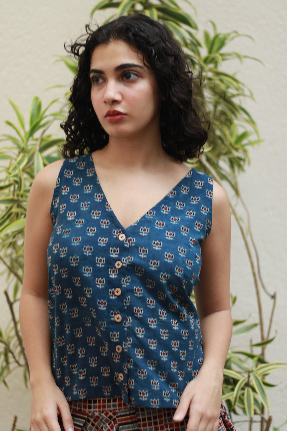 Front Buttoned Vest | Blue Lotus Ajrakh