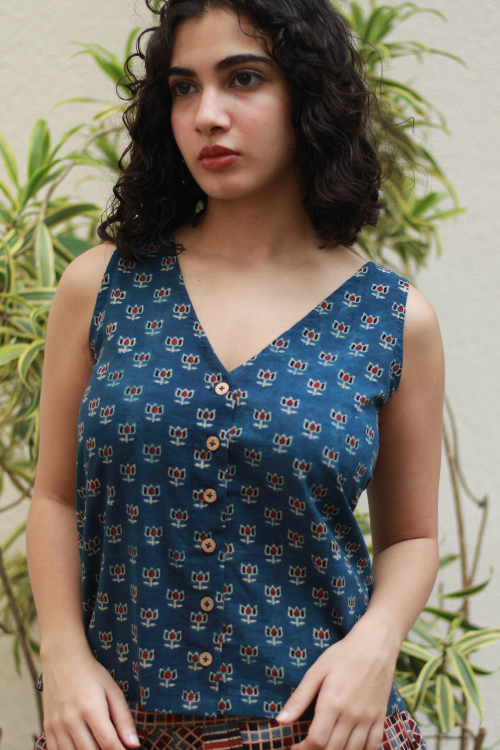 Front Buttoned Vest | Blue Lotus Ajrakh