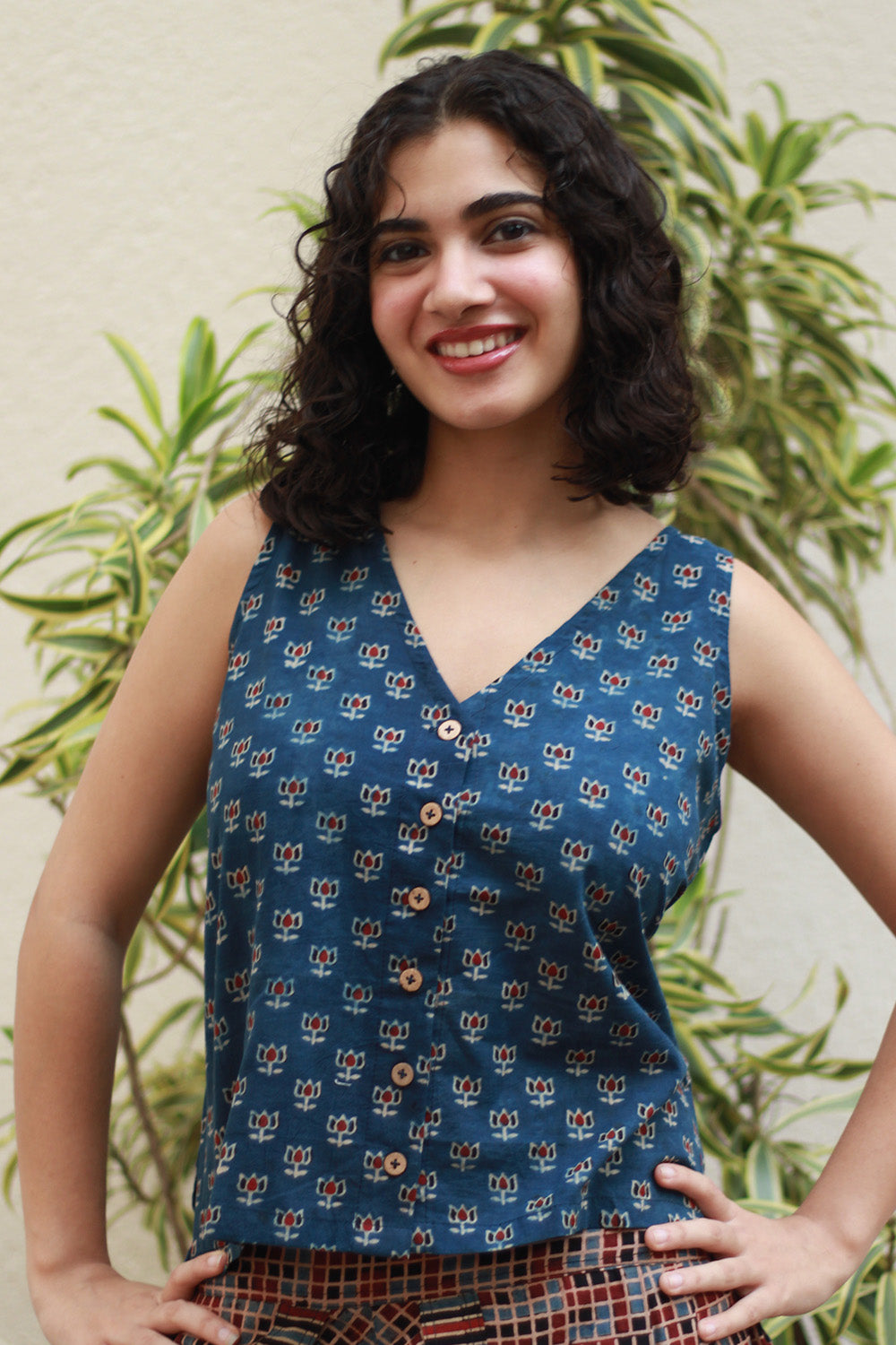 Front Buttoned Vest | Blue Lotus Ajrakh