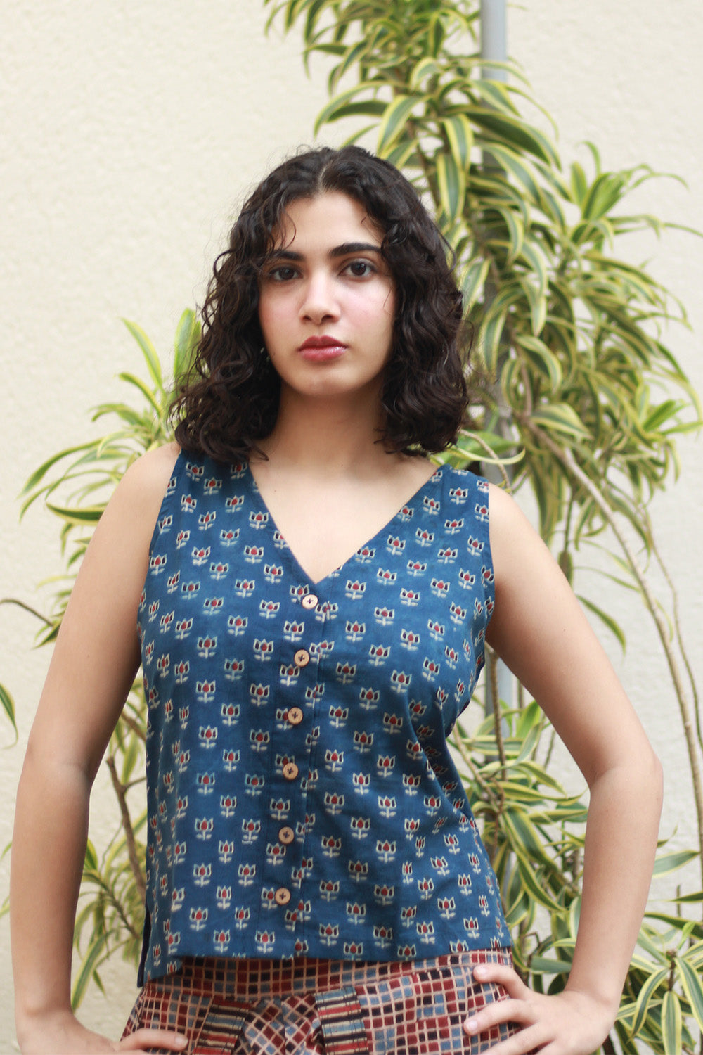 Front Buttoned Vest | Blue Lotus Ajrakh