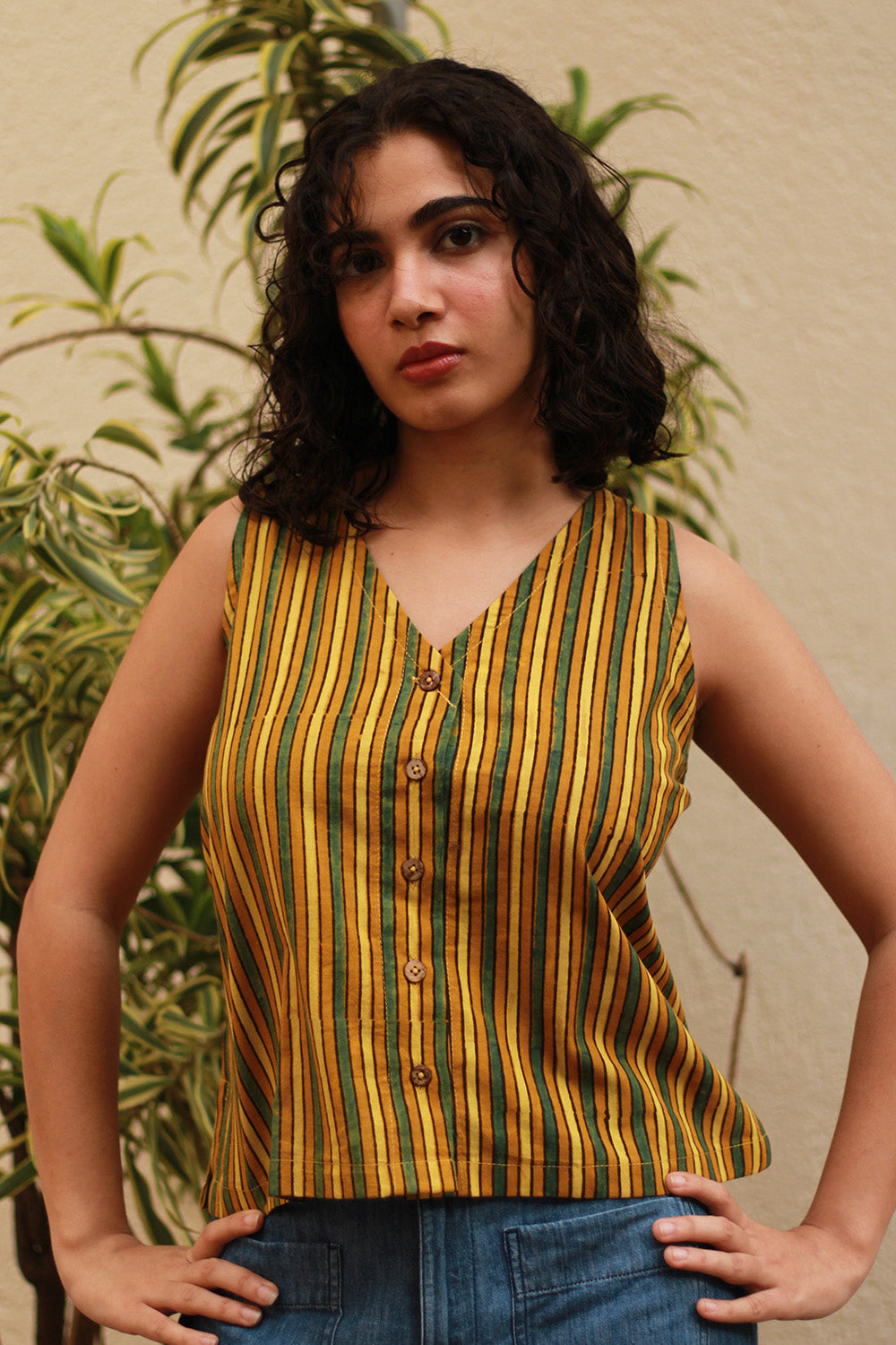 Front Buttoned Vest | Yellow Stripes
