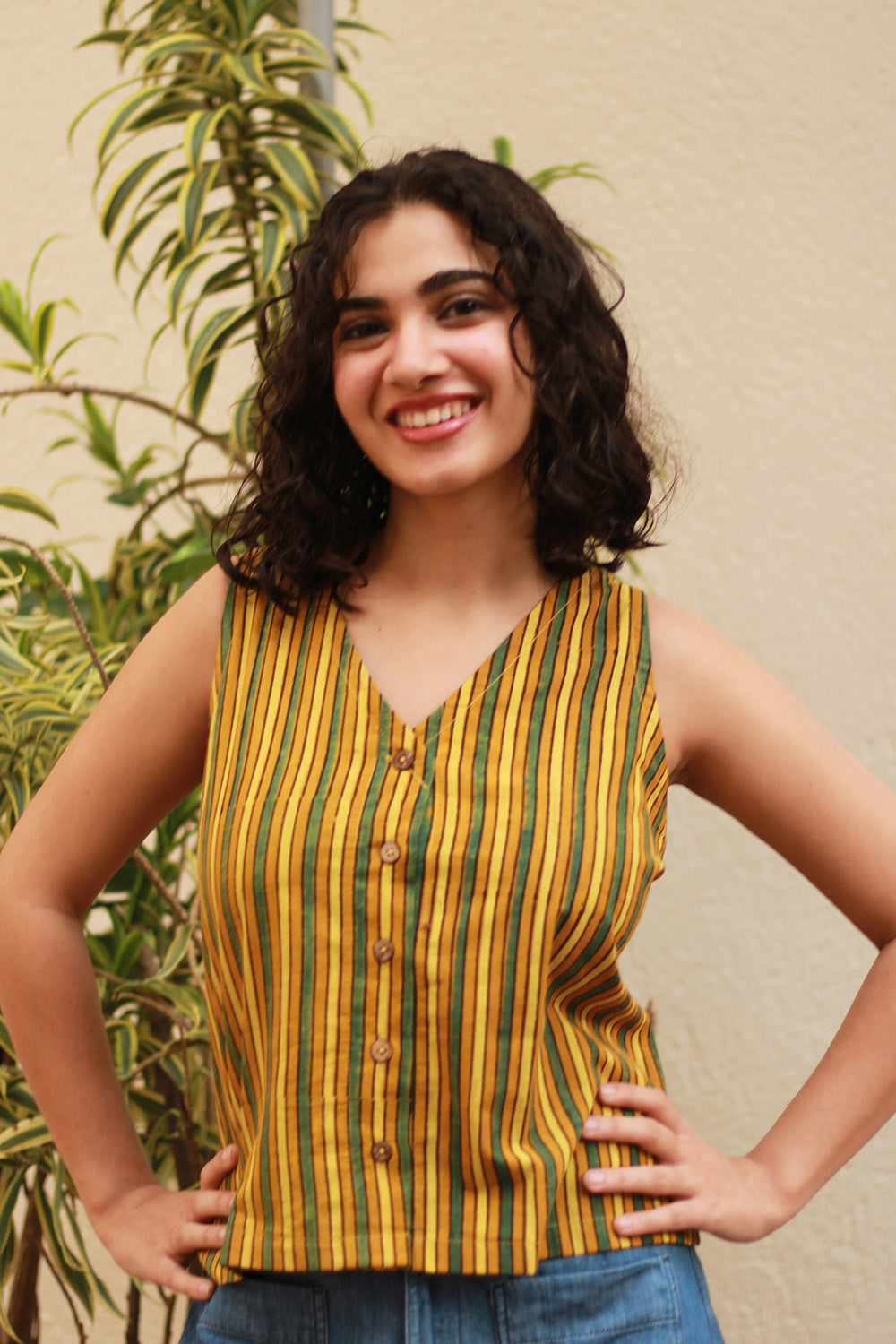 Front Buttoned Vest | Yellow Stripes