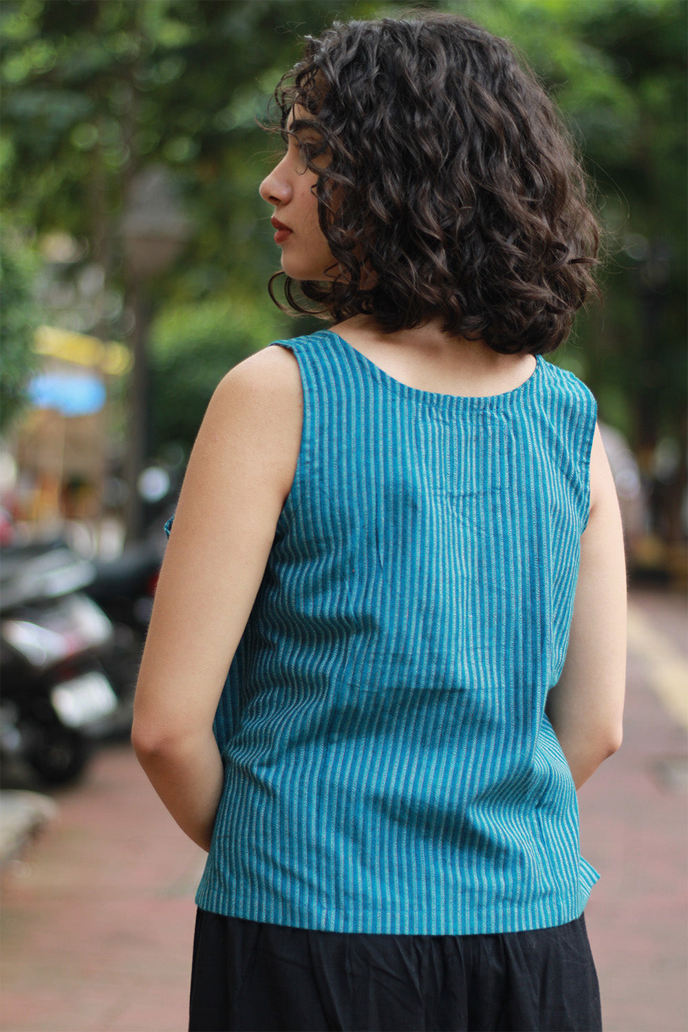 Front Buttoned Vest | Blue Stripes
