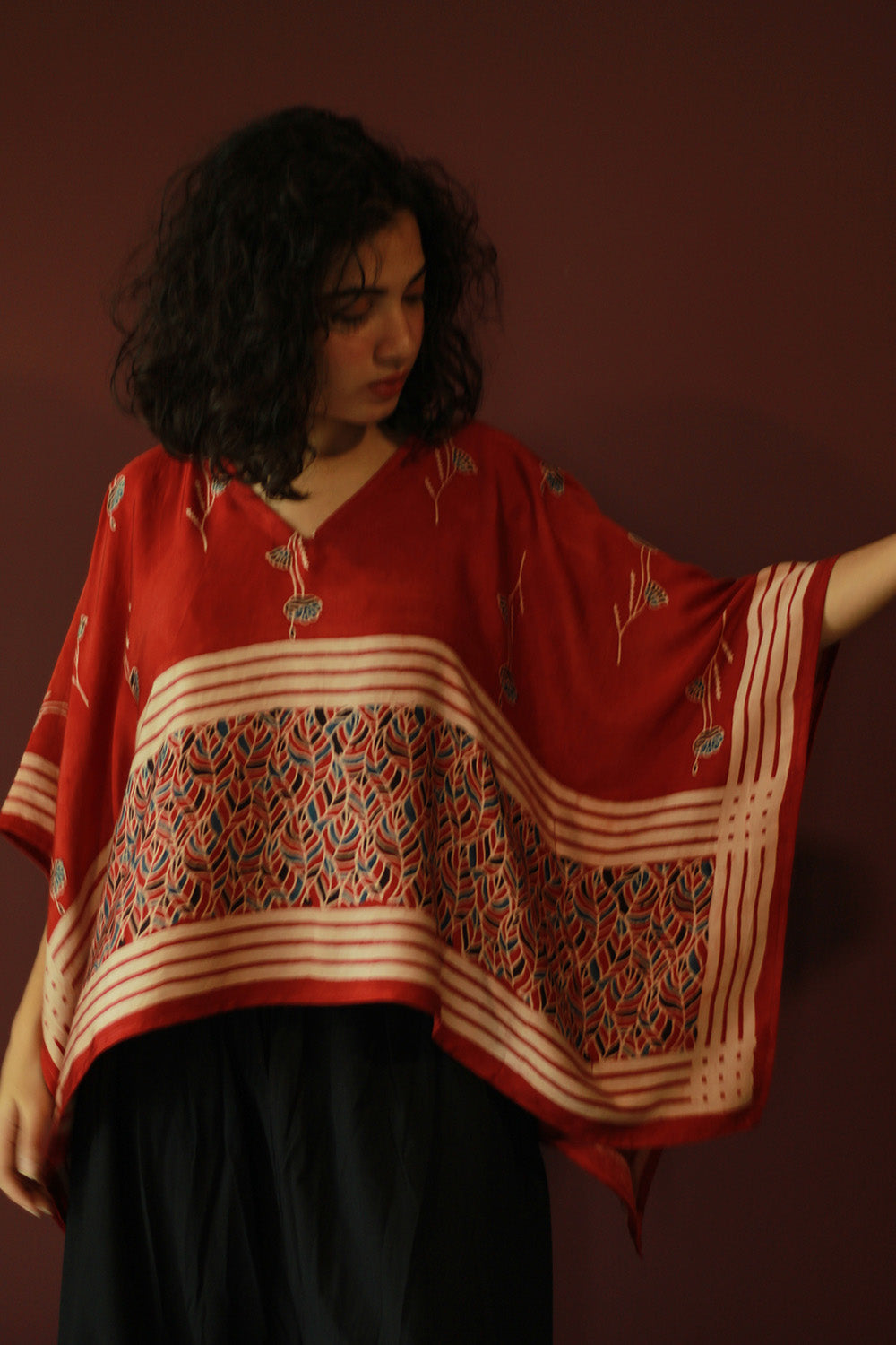 Taarini Mini | Modal Silk Kaftan Top | Madder Leaves Ajrakh